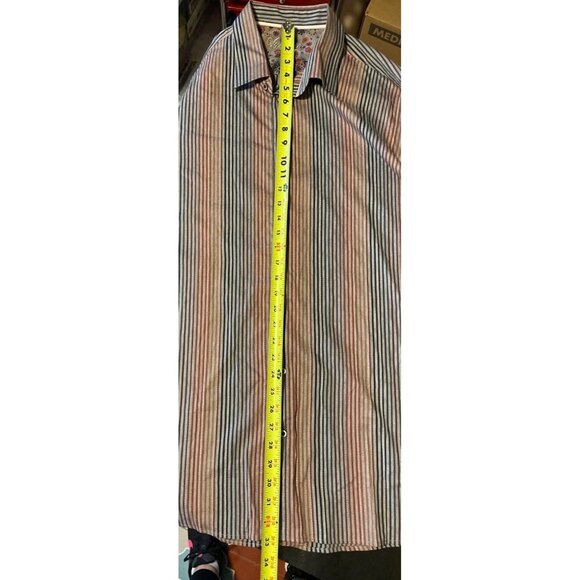Visconti Gray Vertical Multicolor Striped Button Down Mens Shirt Sz 2XB - Picture 9 of 10